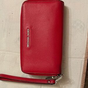Michael Kors Cherry Red Leather Wristlet
